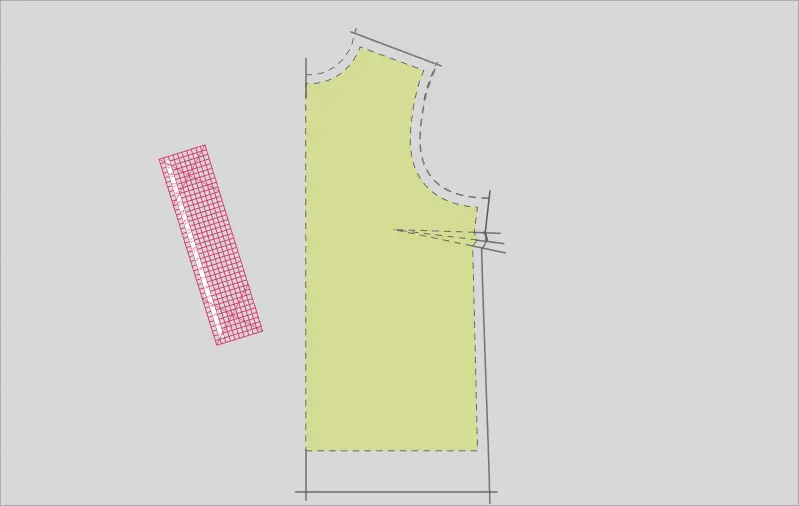 Ajouter les marges (ou valeurs) de couture à un patron de couture avec une règle - étape n°8