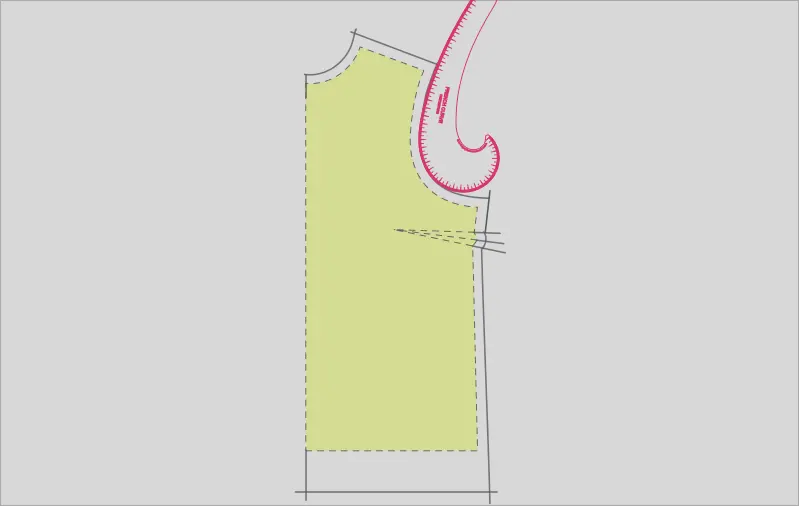Ajouter les marges (ou valeurs) de couture à un patron de couture avec une règle - étape n°9