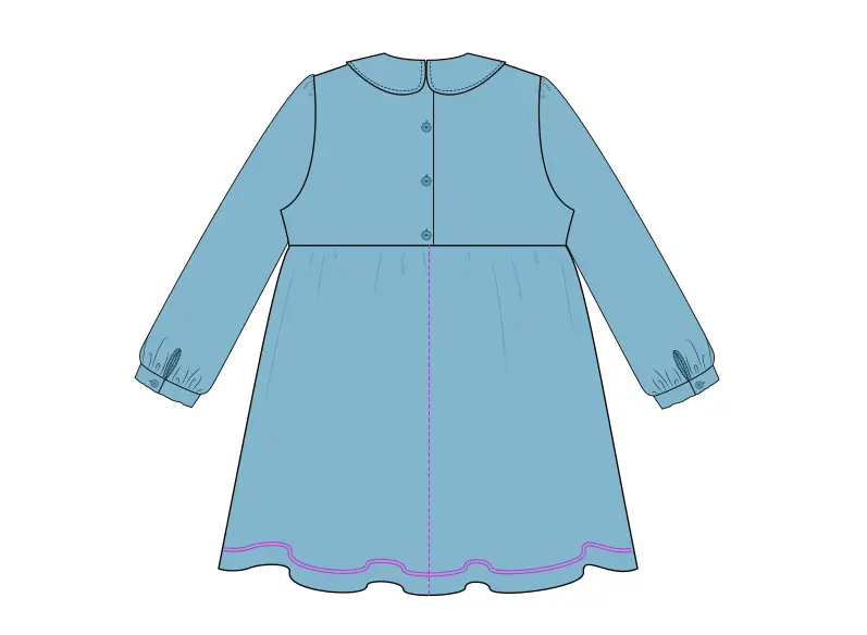 Robe Claudinette, col claudine, manches longues 6-14 ans - étape n°8