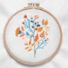 présentation toile point de croix Fleurs bleues, orange et roses