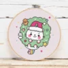 présentation toile point de croix Chat kawaii Noël