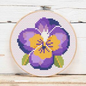 présentation toile point de croix Orchidée jaune et violette