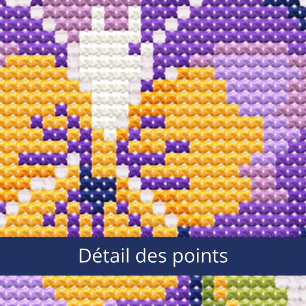 détail des points Orchidée jaune et violette