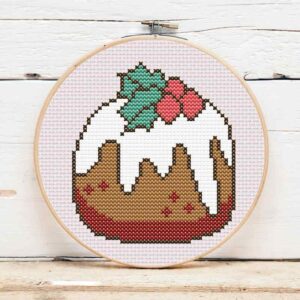 présentation toile point de croix Pudding de Noël
