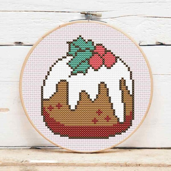 présentation toile point de croix Pudding de Noël