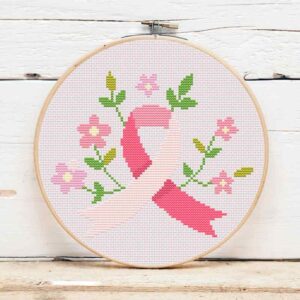 présentation toile point de croix Octobre Rose