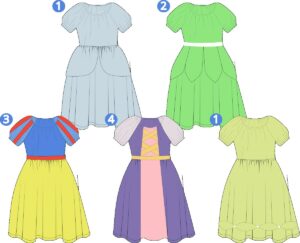 Idées : 5 robes de princesses Disney à partir du patron du top Léa à manches ballon