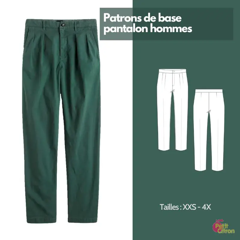 Patrons de base - pantalon hommes - taille 36 à 58(XXS au 4X)