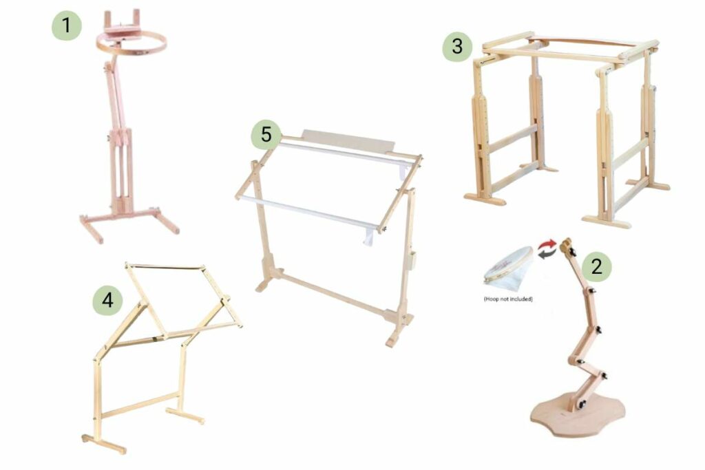 Métier à Broder Sur Pied Réglable En Bois - Support Tambour Tournant 360°, Hauteur 6 Positions
