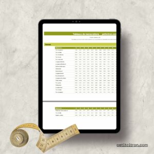 Tableau de mensurations - femme, homme & enfant (cm et pouces)